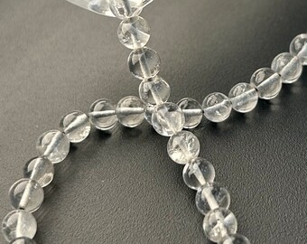 Quartz Crystal Round Beads: 14" Strand, 5mm-6mm Gemstone Beads