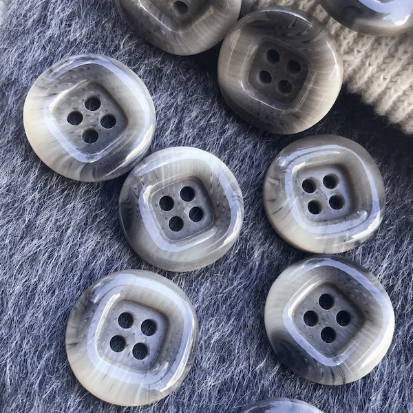 Italian Square Centered Multi Gray Textured Italian 4 Hole Buttons 13/16” (20mm) 32L Vintage Button #1091