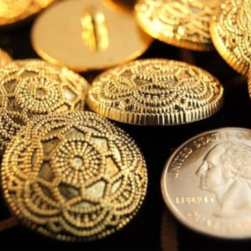 Vintage Gold Buttons Embossed Floral Metallic Gold Shank Etsy