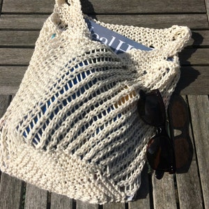 Organic cotton shopping bag, hand knit plastic-free produce bag, Parisian mesh bag, zero waste farmer's market tote, knit French market bag image 8