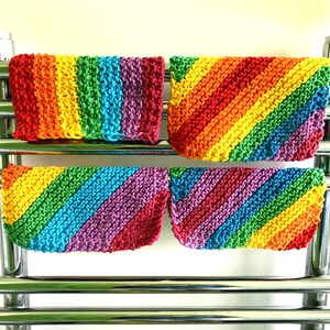 Rainbow knit washcloths, 5 handknit designs, face flannel, cotton crochet dishcloth, environmentally friendly, lgbtq pride, natural beauty image 3