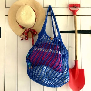 Large beach bag, cotton crochet shoulder bag, handmade net grocery bag, eco French market tote, rustic mesh shopping bag, summer tote image 1