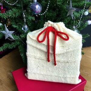 Personalised gift sack in 3 sizes hand knitted and Cream large