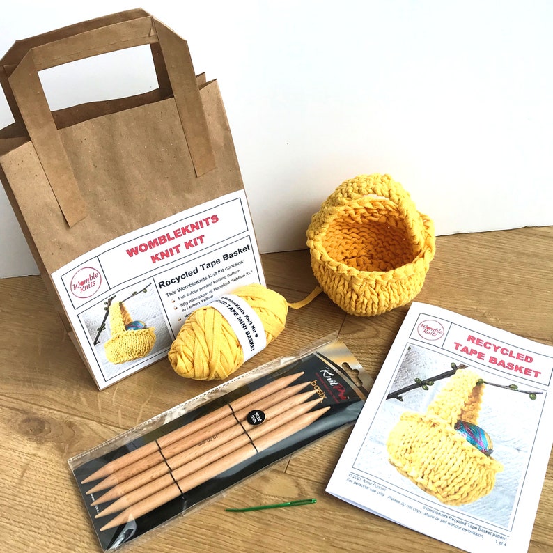 Mini Basket Knit Kit knit your own eco flower girl basket in Yellow