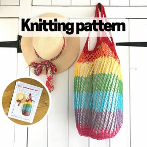 Rainbow Schultertasche STRICKANLEITUNG - sofortiger digitaler Download, nahtlos in Runden gestrickt - große Strandtasche, wiederverwendbare Einkaufstasche