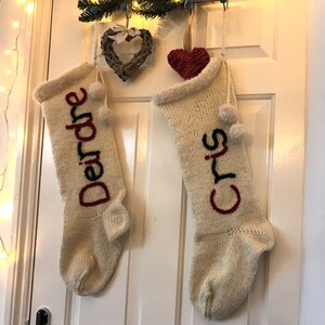 Personalised traditional Christmas stocking hand-knit in red image 7