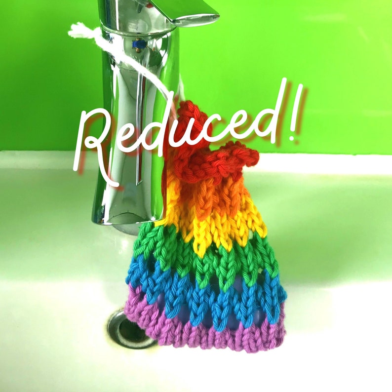 Rainbow soap saver sack hand knit cotton bag for plastic-free image 1