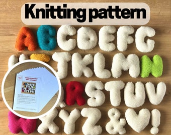 Bubble Writing Knit Alphabet KNITTING PATTERN, instant digital download, easy knitting pattern, knitter gift, stuffed letters or cloths