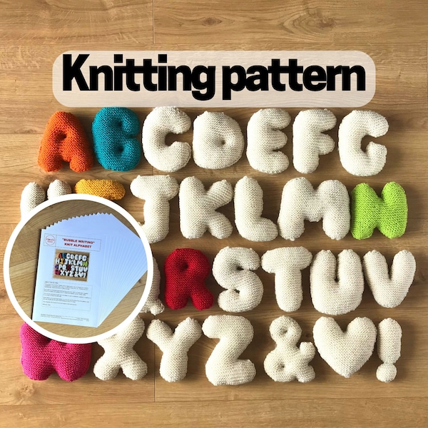 Bubble Lettering Knit Alphabet STRICKMUSTER, sofortiger digitaler Download, einfache Strickanleitung, Strickgeschenk, Stoffbuchstaben oder Kleidung