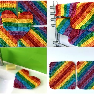 Rainbow knit washcloths, 5 handknit designs, face flannel, cotton crochet dishcloth, environmentally friendly, lgbtq pride, natural beauty image 2