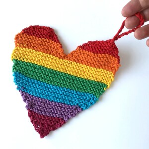 Rainbow knit washcloths, 5 handknit designs, face flannel, cotton crochet dishcloth, environmentally friendly, lgbtq pride, natural beauty Heart