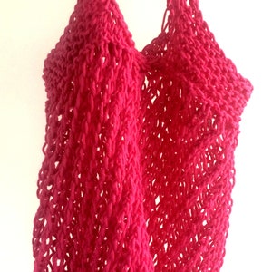 Hand knit market bag, 100% cotton, reusable string shopping bag, cottagecore eco-friendly net produce tote, funky gift, zero waste living Pink