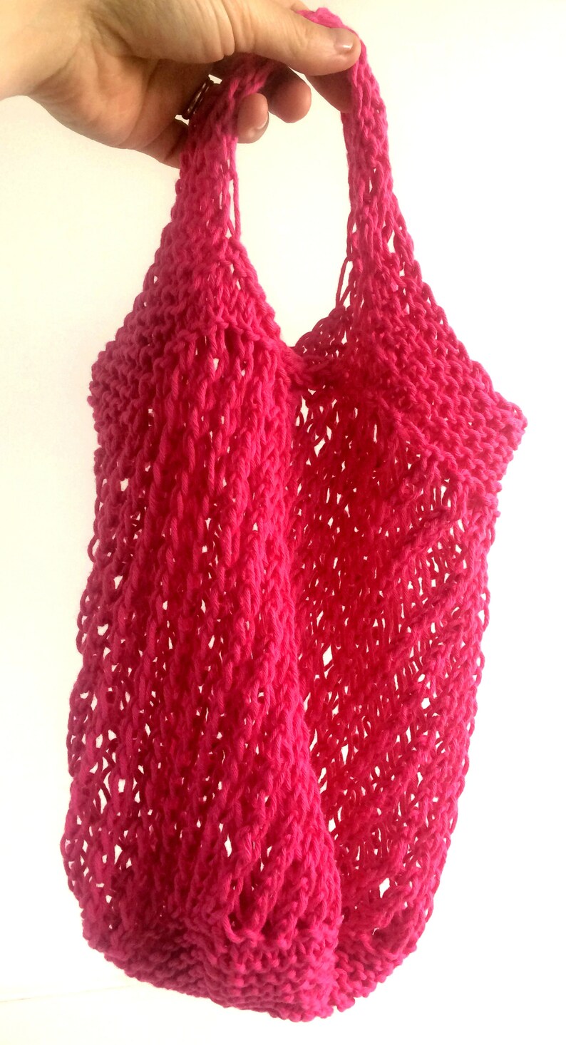 Hand knit market bag, 100% cotton, reusable string shopping bag, cottagecore eco-friendly net produce tote, funky gift, zero waste living Pink