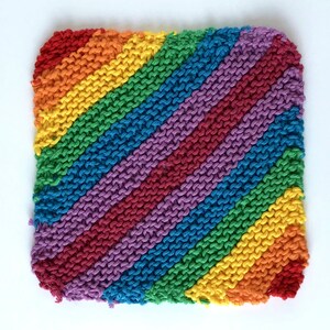Rainbow knit washcloths, 5 handknit designs, face flannel, cotton crochet dishcloth, environmentally friendly, lgbtq pride, natural beauty Pink centre diagonal
