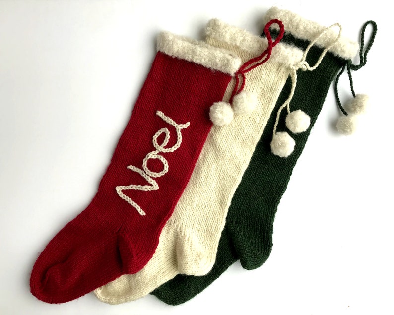 Personalised traditional Christmas stocking hand-knit in red image 4