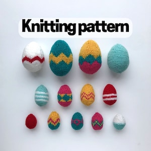 Easter Eggs KNITTING PATTERN 3 sizes, instant digital download, easy to medium difficulty, reusable hanging Easter egg tree decorations image 1