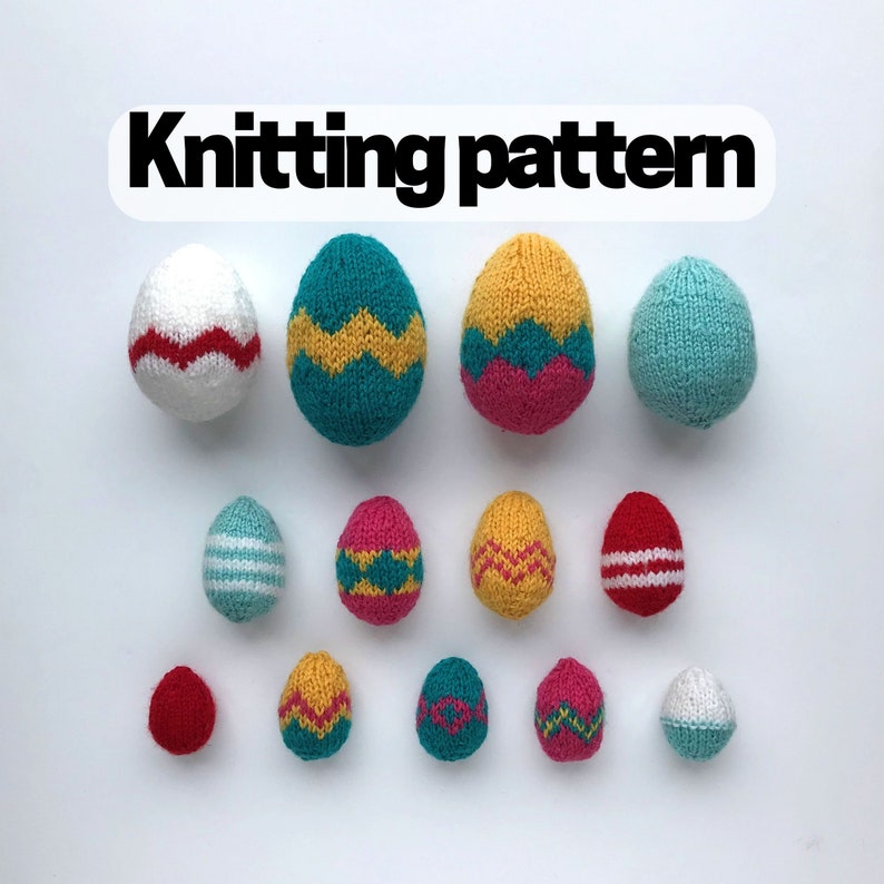 Easter Eggs KNITTING PATTERN 3 sizes, instant digital download, easy to medium difficulty, reusable hanging Easter egg tree decorations image 1