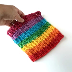 Rainbow knit washcloths, 5 handknit designs, face flannel, cotton crochet dishcloth, environmentally friendly, lgbtq pride, natural beauty Horizontal waffle