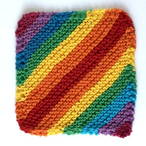 Rainbow knit washcloths, 5 handknit designs, face flannel, cotton crochet dishcloth, environmentally friendly, lgbtq pride, natural beauty Red centre diagonal