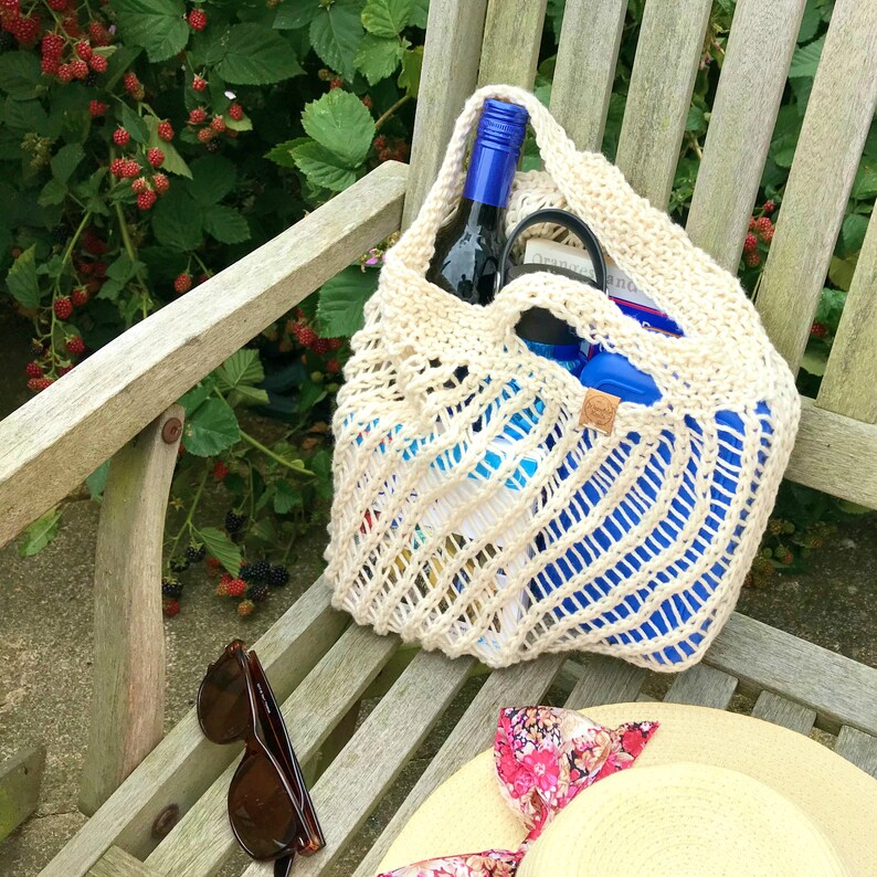 Organic cotton shopping bag, hand knit plastic-free produce bag, Parisian mesh bag, zero waste farmer's market tote, knit French market bag image 9