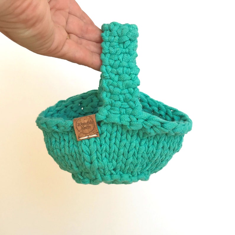 Mini Basket Knit Kit knit your own eco flower girl basket in Mint green