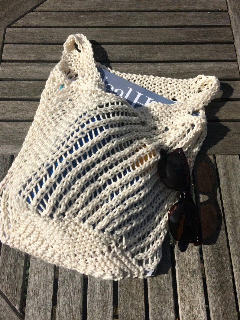 Organic cotton shopping bag, hand knit plastic-free produce bag, Parisian mesh bag, zero waste farmer's market tote, knit French market bag image 8