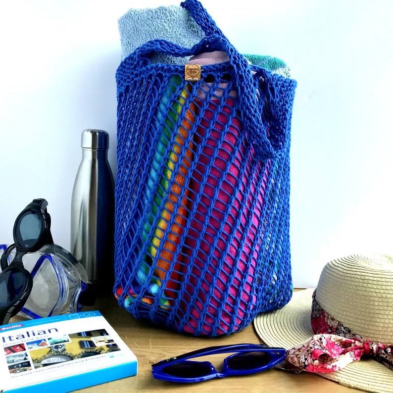 Large beach bag, cotton crochet shoulder bag, handmade net grocery bag, eco French market tote, rustic mesh shopping bag, summer tote image 6