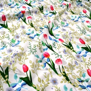 1m/21,95Euro Baumwolljersey Stoff-Frühlingsgefühle-KATINOH Frühlings-Stoffe TulpenJersey Meterware Geschenke nähen Kleid Shirth Mitwachshose