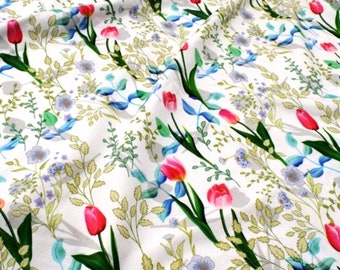 1 m/20.95 euros cotton jersey fabric spring feelings KATINOH spring fabrics tulips grasses jersey spring Öko Tex meter goods made EU
