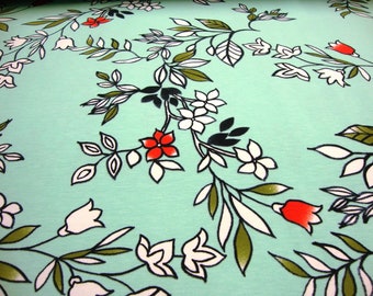 1 m / 20.95 euros cotton jersey digital print blossoms, flowers, leaves on turquoise women's fabrics children's fabrics by the meter Christmas