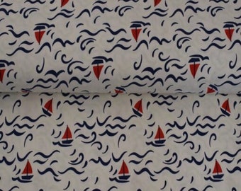 1 m/22.95 euros cotton jersey magic sailing boats waves UV fabrics color effects jersey color change sewing maritime children's fabrics fabrics by the meter