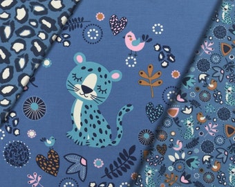 Baumwolljersey Panel Sleeping Panther ca. 87 x 150 cm, blau