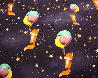 1 m/26.99 euros cotton jersey star collector fox balloon in the starry sky fabrics jersey fabrics sew by the meter children's fabrics Ökotex 100