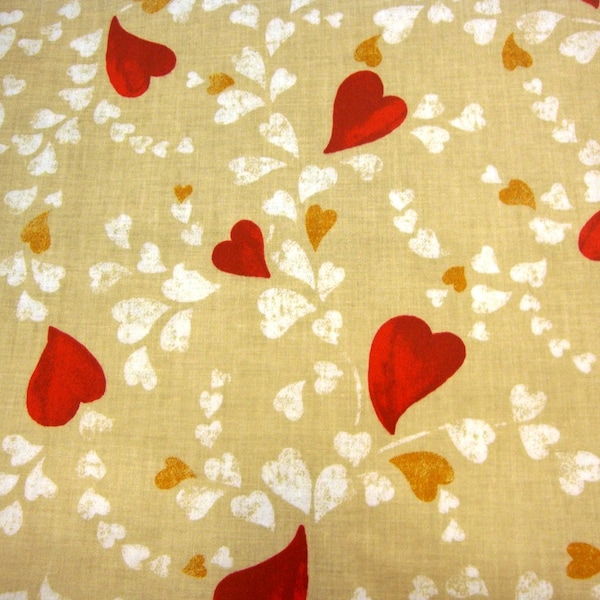 1m/24,95 Euro beschichtete Baumwolle rote goldene weiße Herzen auf beige Glünz Utensilo Fahradtasche Verpackung Tasche Beuteltasche Kosmetik