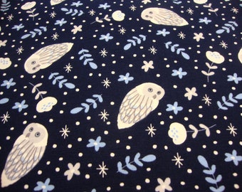 1 m / 21.95 euros cotton jersey white snow owls owls blue white snowflakes leaves sew animal print by the meter