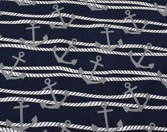 1 m/24.99Euro Sweat French Terry Anchor&Rope–Premium Collection maritime white ropes grey anchor maritime blue men's fabric made EU sold by the meter