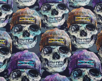 1 m/27.99 Euro French Terry Sweat Now or never Skulls Colorful Hats Skull Skulls Skulls Helloween men's fabrics sewn by the metre