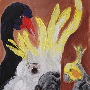 Impresión de arte Giclee de una obra de arte original en papel de archivo. Pájaros. Impresión de pared, decoración del hogar. Cacatúa. Medidas 40 cm ancho x 56 cm alto