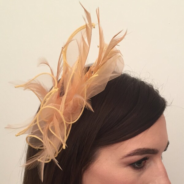 Alicia Champagne Organza et plumes Fascinator serre-tête mariée bal courses course jour morceau de cheveux de mariage