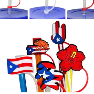 Puerto Rico Reuseable Straw Toppers | Boricua Tumbler Accessories | PR Straw Covers & Party Favors | Taino-Inspired Drink Decor | ¡Wepa!