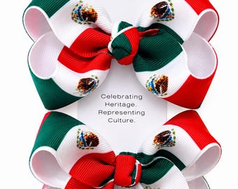 Mexican Flag Hair Bows | Soccer Fan Statement Bows | Cultural Accessory for Kids | Futbol Game Day | Soccer Accessories | Hispanic Heritage