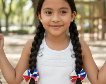 Mix & Match Country Pigtail Bows | Dual Heritage Hair Accessories | Soccer Game Bow's | Independence Day | Flag Hair Bow Set