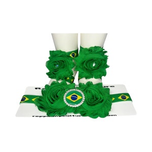 Brazil Flag Baby Headband & Barefoot Sandals | Choose Headband, Sandals, or Full Set | Cultural Pride, Baby Shower Gift, Heritage Photo Prop
