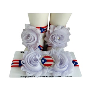Puerto Rico Baby Headband & Barefoot Sandals | Boricua Cultural Keepsake | Baby Shower Gift | Boricua Baby | Handmade