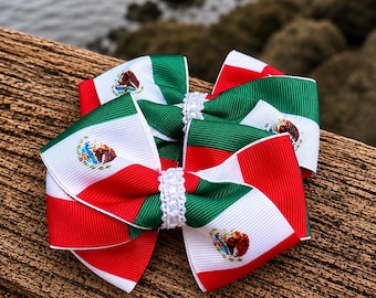 Mexican Flag Hair Bows | Soccer Fan Statement Bows | Cultural Hair Accessory | Futbol Game Day Bows | Mexico Soccer Team Hair Bows