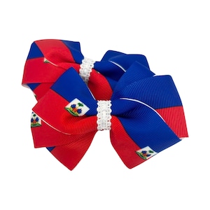 Haiti Flag Hair Bow Set | Haitian Flag Hair Clips for Independence Day, Carnival, Flag Day, Festivals, School Heritage Pride Day | Handmade