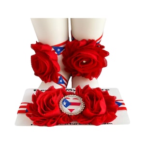 Puerto Rico Baby Headband & Barefoot Sandals | Boricua Cultural Keepsake | Baby Shower Gift | Boricua Baby | Handmade