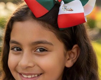 Mexican Flag Hair Bow | Soccer Fan Statement Bow | Jumbo Cultural Accessory for Kids | Futbol Game Day | Soccer Accessories