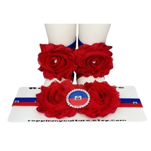 Haiti Flag Baby Headband and Barefoot Sandals Set