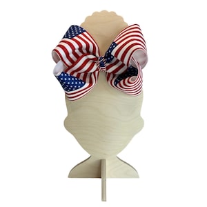 USA Flag Hair Bow | Patriotic Jumbo Bow for 4th of July, Memorial Day, Veterans Day, Inauguration Day & School Heritage Spirit Days